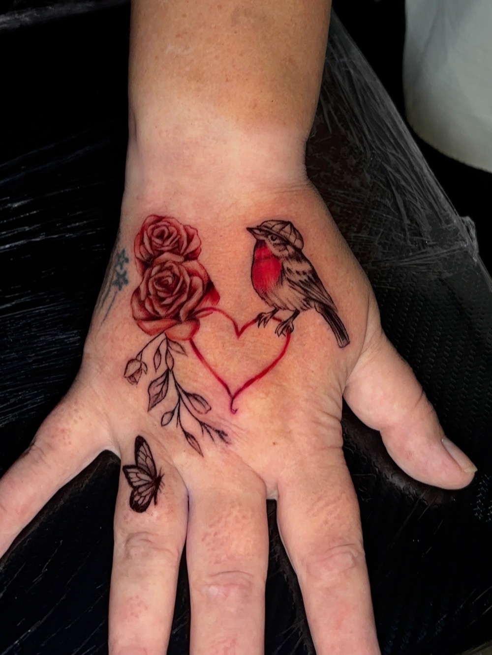 Robin and roses, by Meg